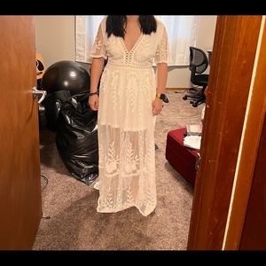 SHEIN Size L White Long Lace Dress